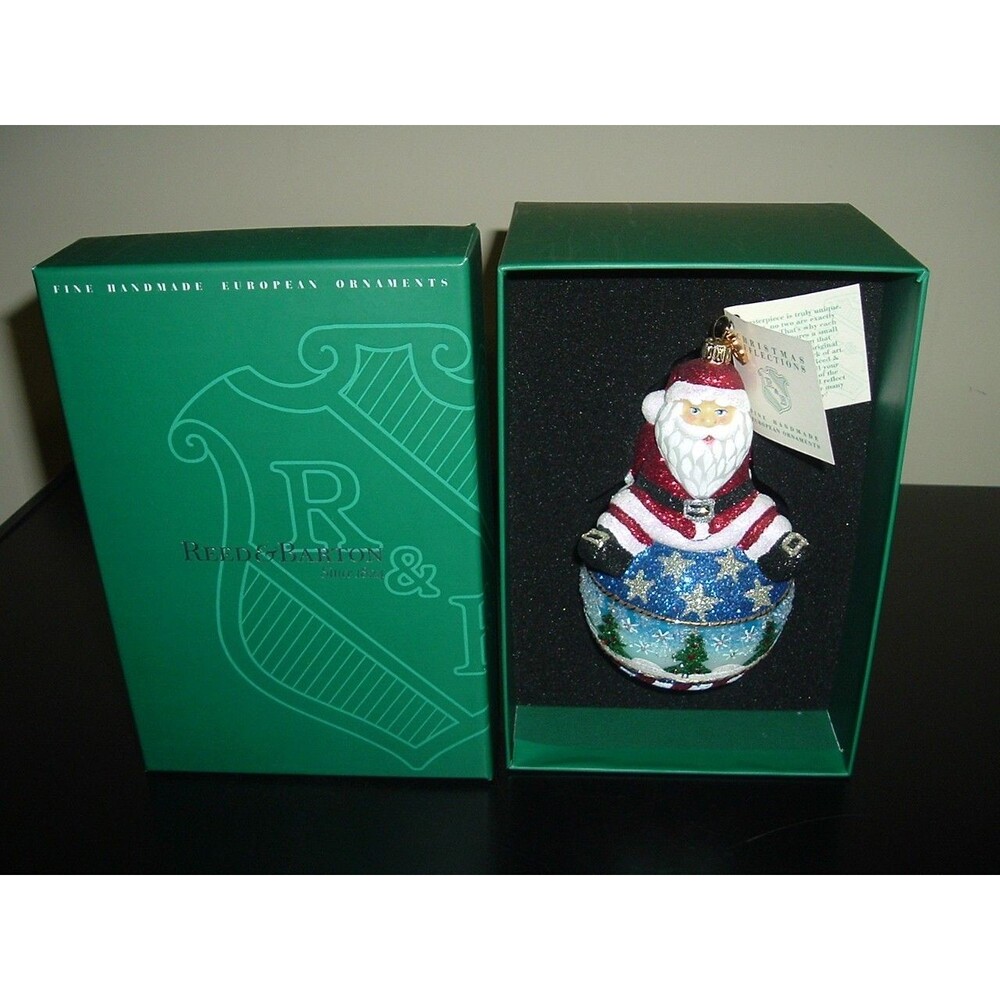 Reed & Barton European Glass Santa on Ball Ornament with Swarovski Crystals NIB